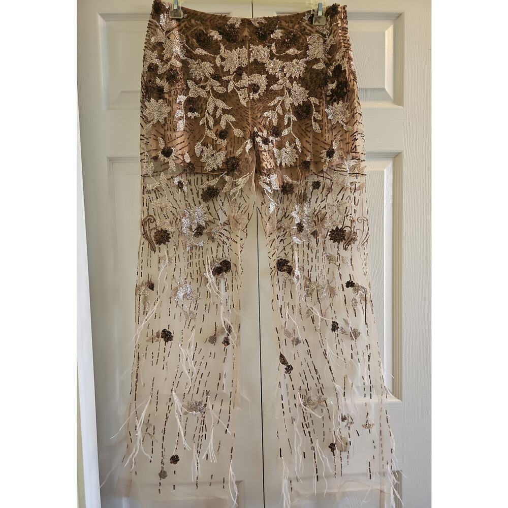 Ralph Lauren Purple Label Sheer Pants Sequin Feathers High Rise Womens XL - Picture 11 of 16